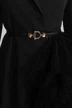 Tulle Cascade Blazer Dress With Notched Lapels – Black