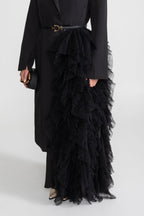 Tulle Cascade Blazer Dress With Notched Lapels – Black