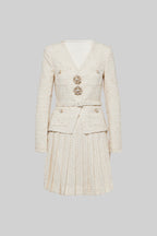 Textured Co-Ord Set With Long Sleeved Top And Matching Pleated Mini Skirt - Ivoire