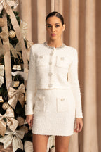 Tweed Blazer With Crystal Embellishments And Buttons - White
