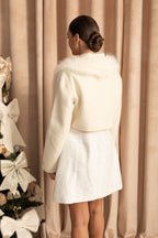 Wool Cropped Jacket with Fox Fur Collar – Ivoire