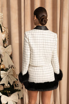 Tweed Co-Ord Set With Faux Fur Trim And Contrast Leather Details – White And Black