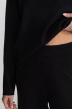 Knit Lounge Co-Ord Set with Fox Fur Collar – Black/Grey