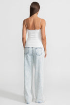High-Waisted Wide-Leg Jeans with Gold Buttons - Light Blue