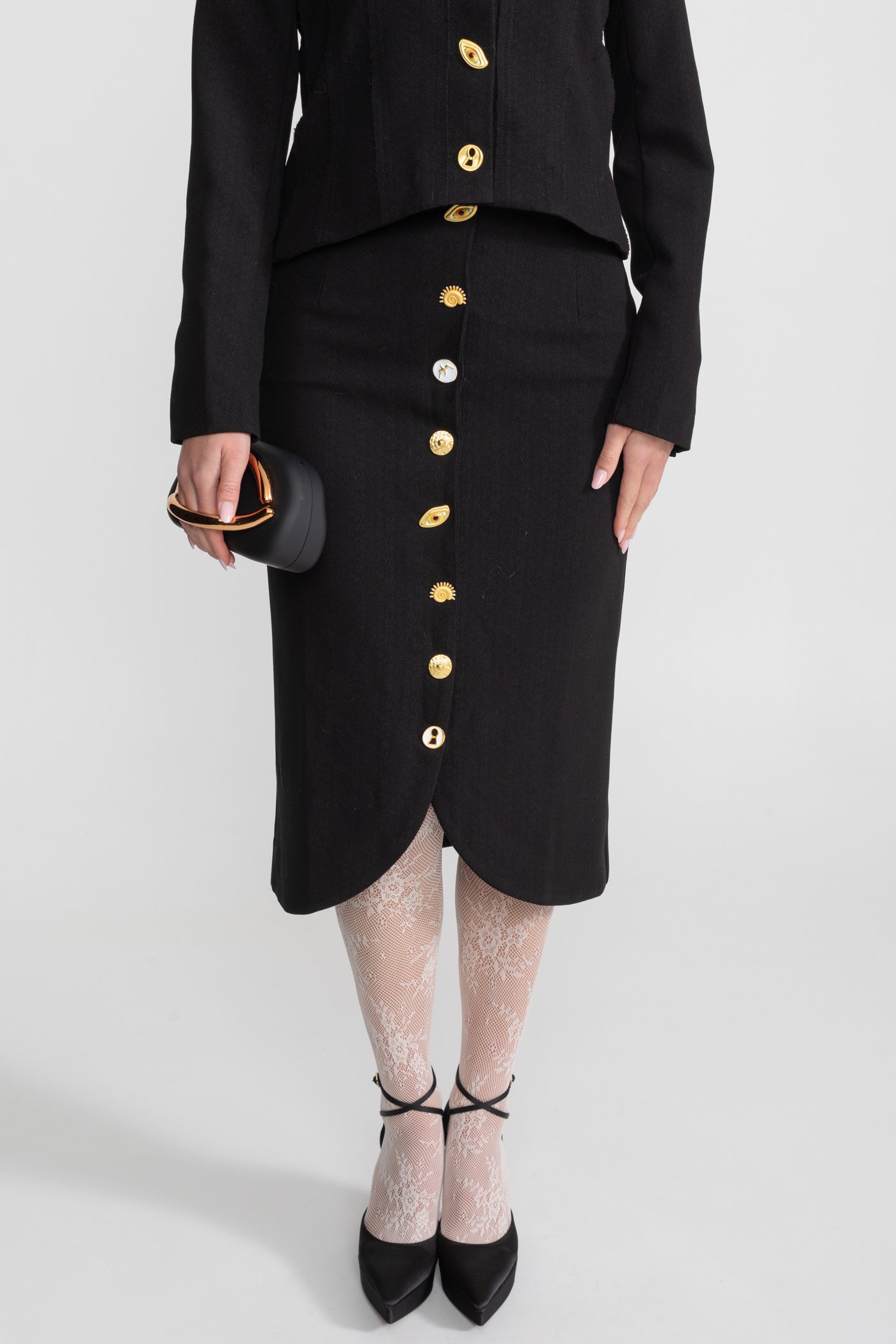 Co-ord Set with Statement Gold Buttons - Black