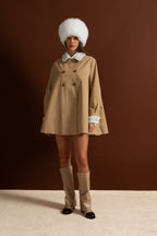 A-Line Trench Mini Dress With Embroidered Collar – Camel