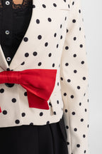 Polka Dot Cropped Blazer with Statement Bow Detail – Ivoire & Black