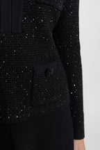 Embellished Tweed Co-Ord Set with Bow Closures And Mini Skirt – Black
