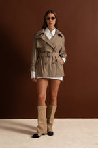 Classic Double-Breasted Trench Coat With Belted Waist – Khaki