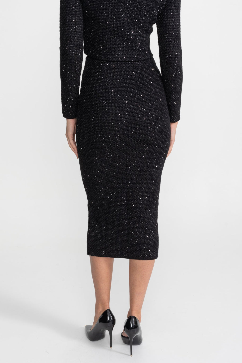 Embroidered Tweed Knit Co-Ord Set with Contrast Trim – Black