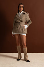 Classic Double-Breasted Trench Coat With Belted Waist – Khaki