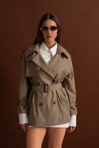 Classic Double-Breasted Trench Coat With Belted Waist – Khaki
