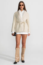 Luxurious Wool Trim Jacket With Belted Waist and Sable Fur – Ivoire
