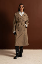 Double-Breasted Mid-Cut Trench Coat With Belted Waist – Khaki