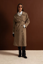 Double-Breasted Mid-Cut Trench Coat With Belted Waist – Khaki