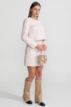 Embellished Tweed Jacket With Delicate Pearl Trim - Light Pink