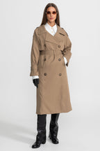 Double-Breasted Mid-Cut Trench Coat With Belted Waist – Khaki
