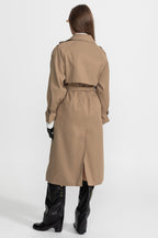 Double-Breasted Mid-Cut Trench Coat With Belted Waist – Khaki