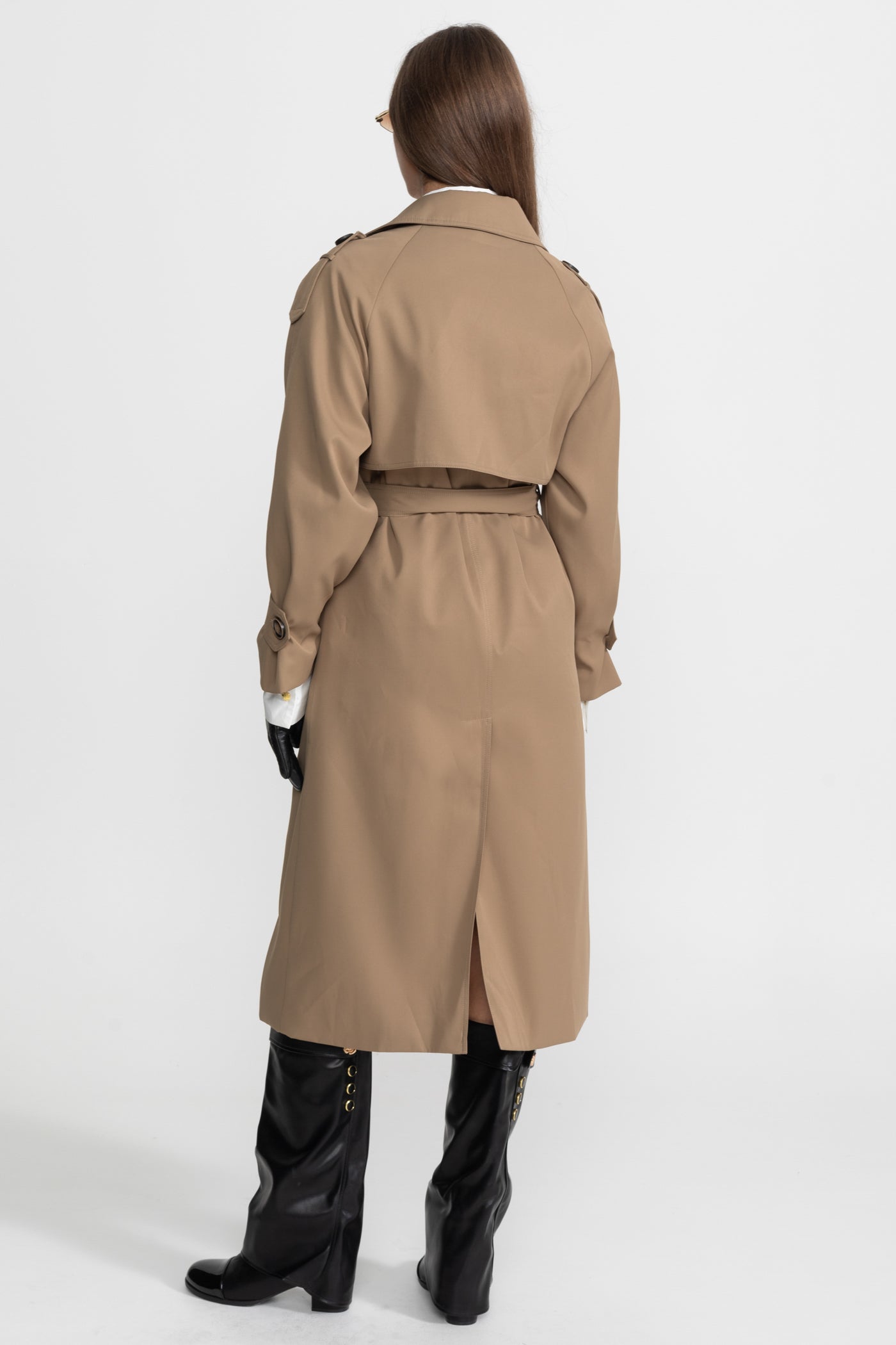 Double-Breasted Mid-Cut Trench Coat With Belted Waist – Khaki