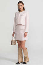 Embellished Tweed Jacket With Delicate Pearl Trim - Light Pink