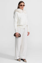Zip-Up Wool Hoodie With Fox Fur Collar – Ivoire