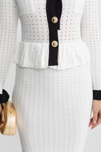 Pointelle Knit Midi Co-Ord with Contrast Trim – White