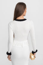 Pointelle Knit Midi Co-Ord with Contrast Trim – White