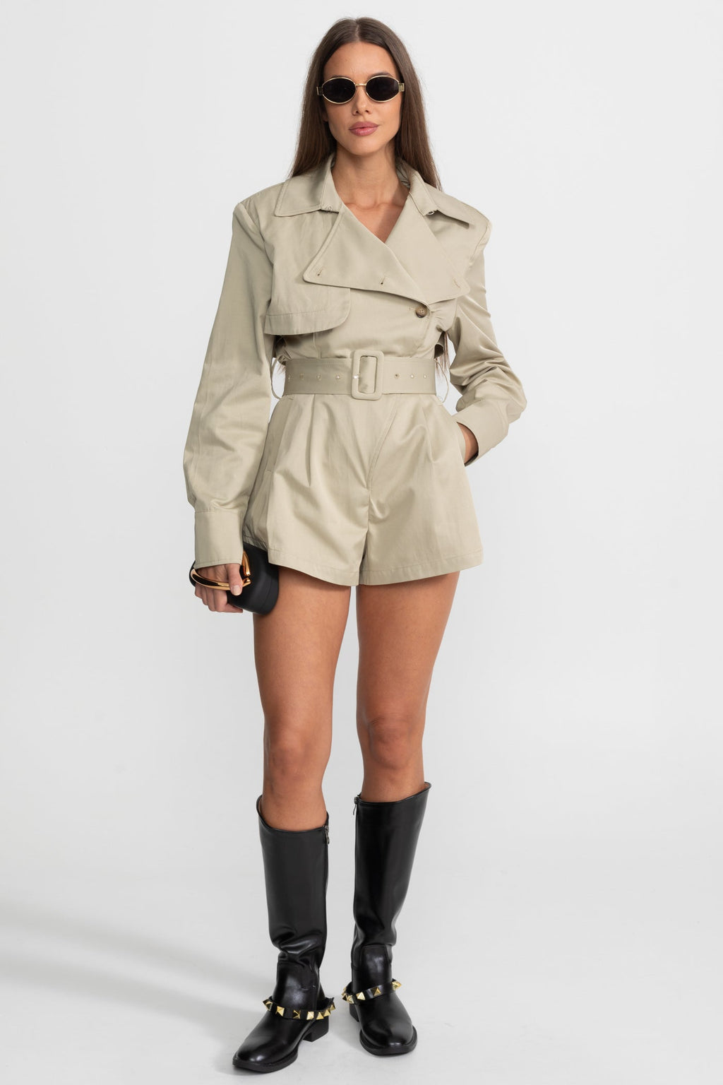 Belted Trench Jumpsuit - Beige