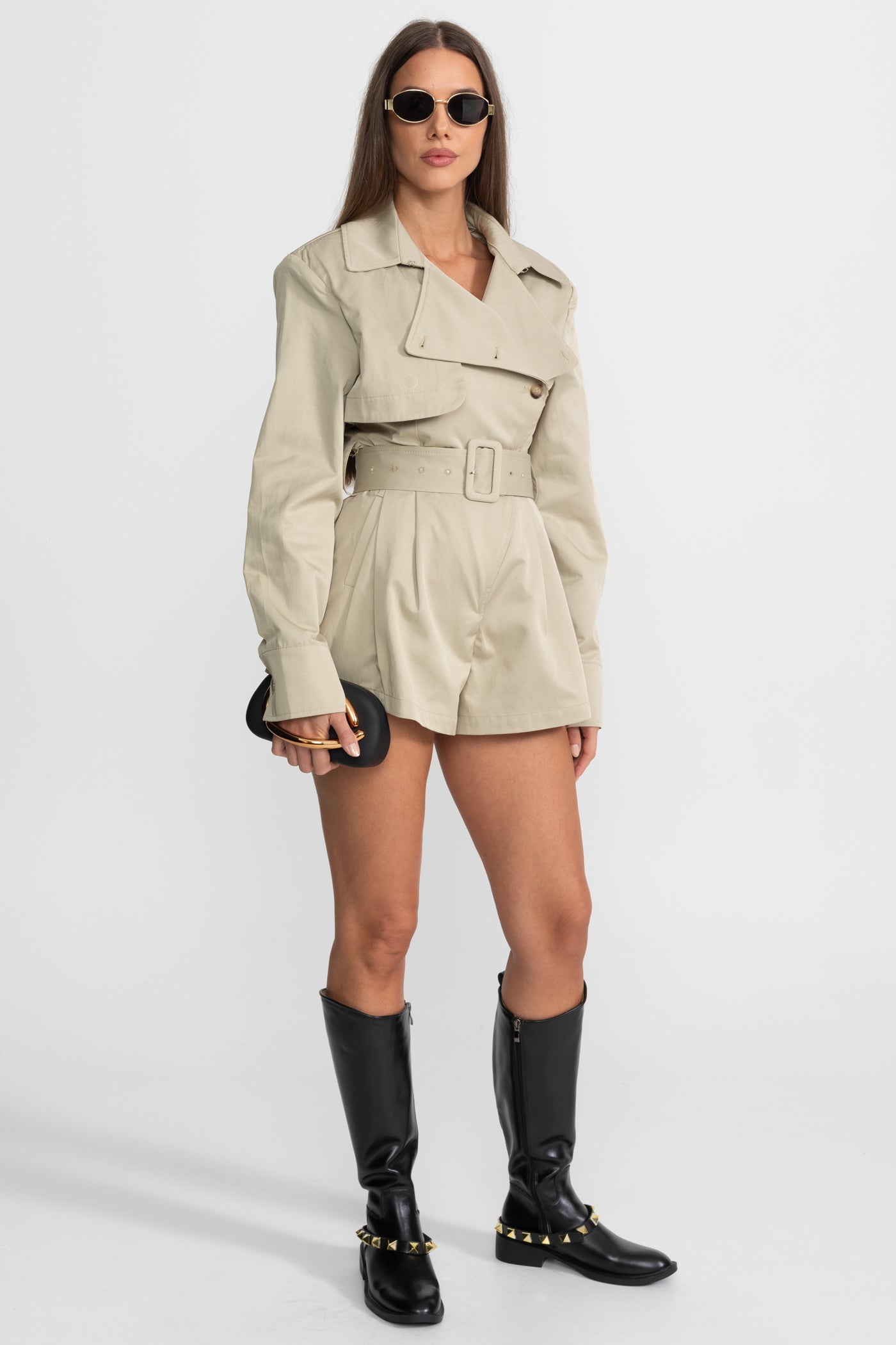 Belted Trench Jumpsuit - Beige