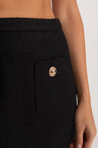 Tweed Mini Skirt With Gold Buttons – Black