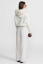 Zip-Up Wool Hoodie With Fox Fur Collar – Ivoire