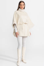 Wool Blend Cape Coat with Sable Fur Trim – Ivoire
