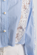 Striped Cotton and Lace Panel Shirt – Light Blue