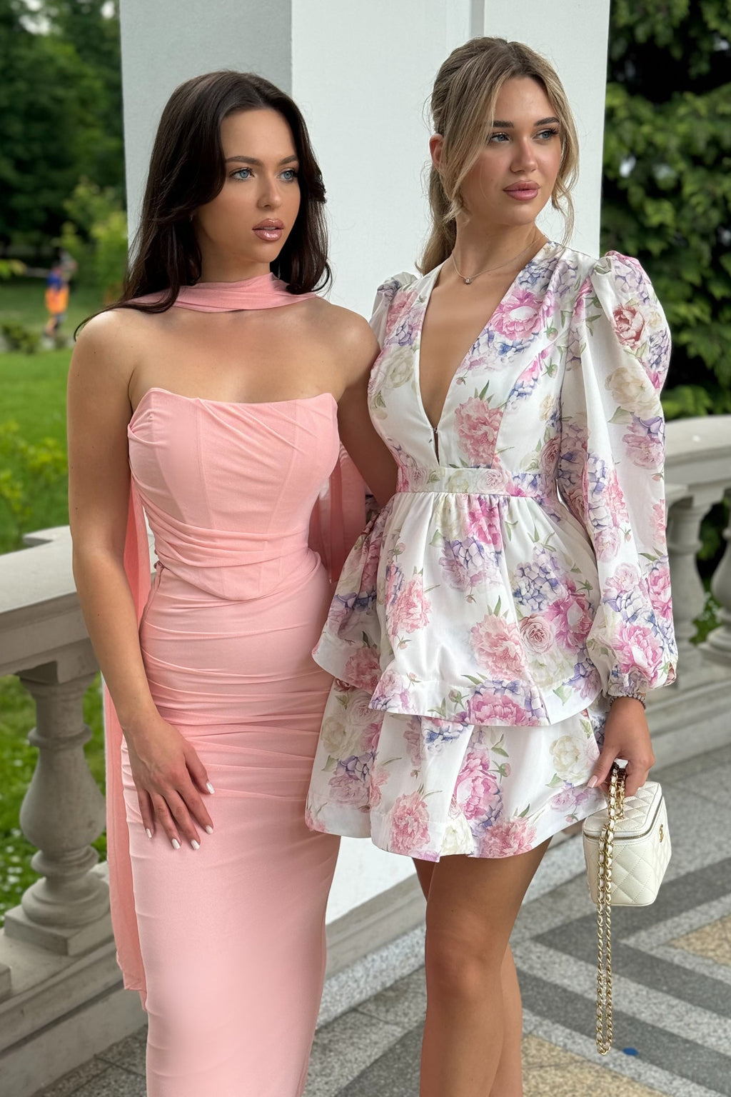 Elegant Draped Evening Co-Ord With Asymmetrical Neckline And Ruching Details - Pink